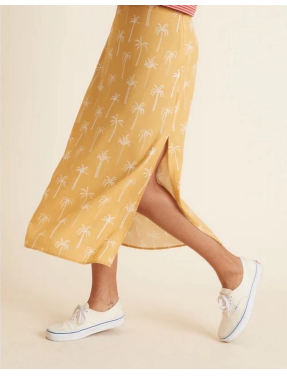 Marine Layer Yellow Palm Tree midi slit skirt rayon tencel 6 M